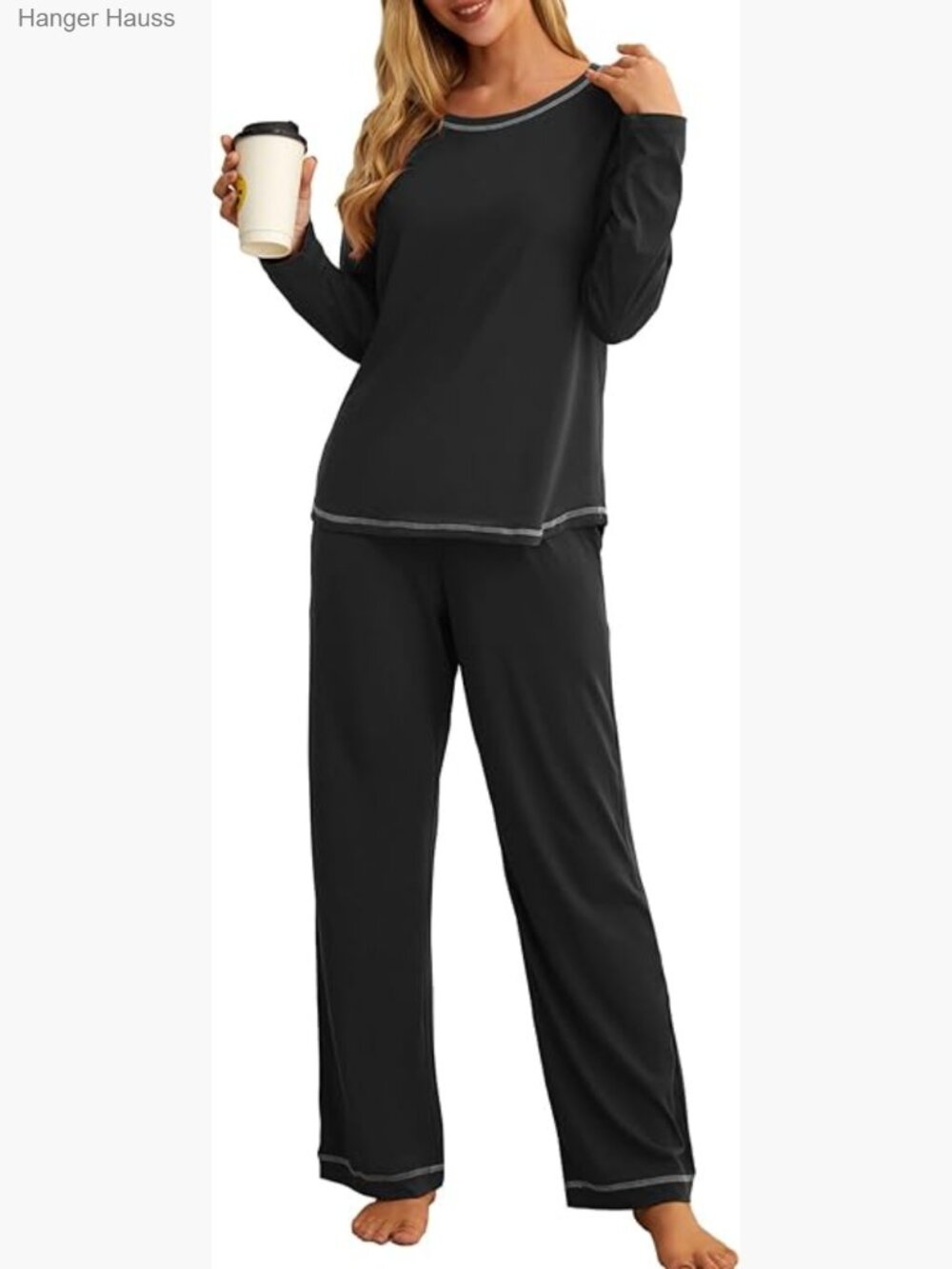 Soft Long Sleeve Pajama Set with Pockets, Relaxed Fit Lounge Wear